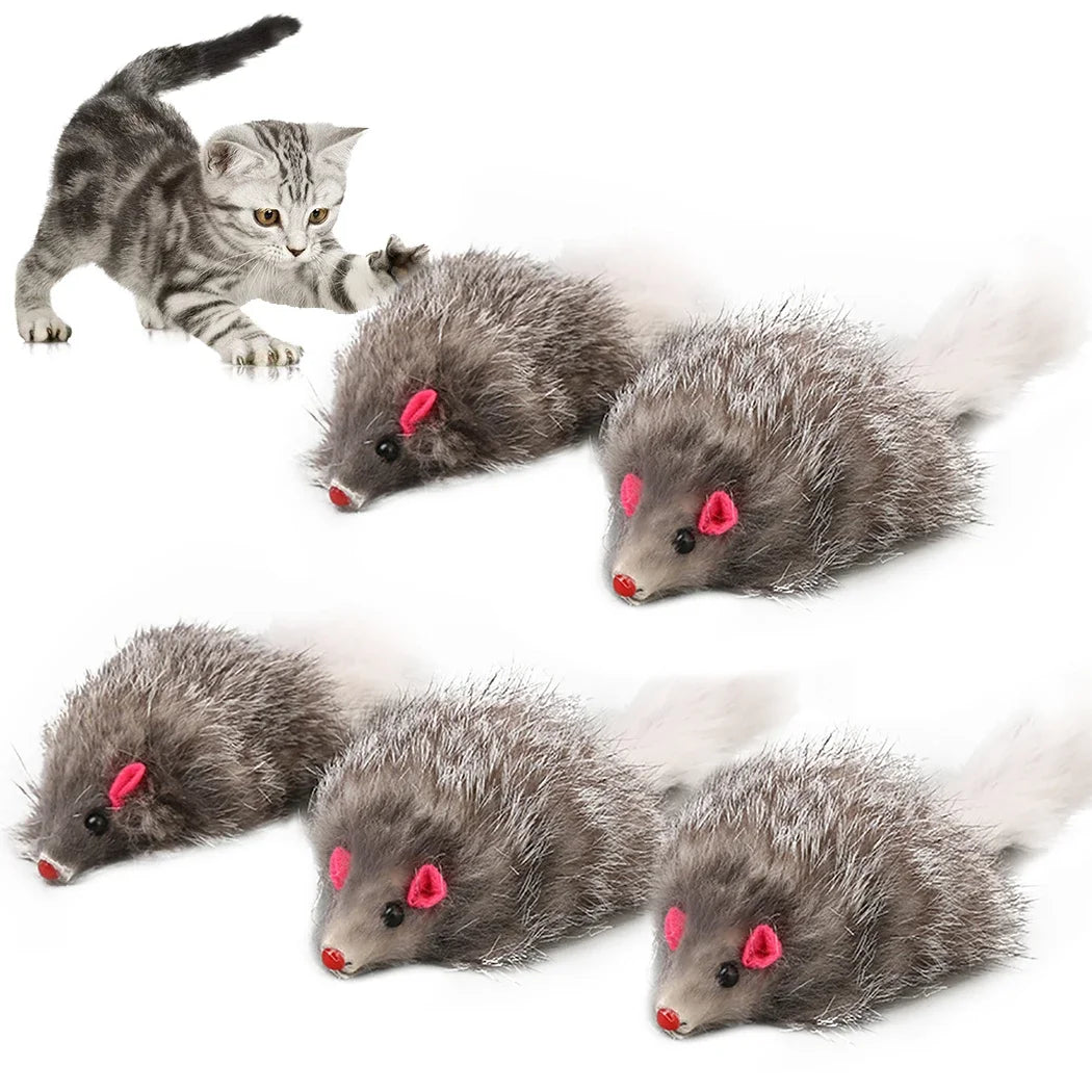 Realistic Mouse Cat Toy with Rabbit Fur - Natural Hunting Play Toy for Cats