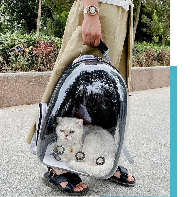 Transparent Space Capsule Cat Backpack - Breathable Pet Carrier with Panoramic Window & Ventilation System