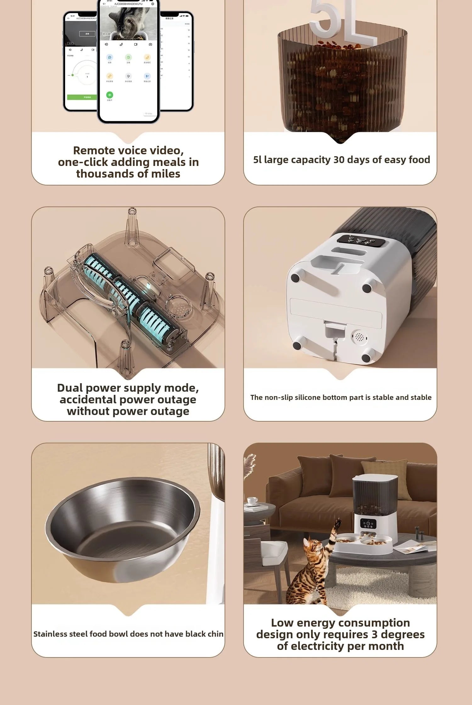 Smart WiFi Cat Feeder with HD Camera - 5L Automatic Pet Food Dispenser with Voice Control & Stainless Steel Bowl