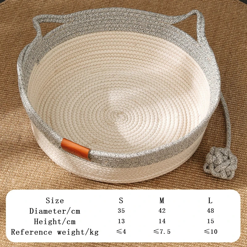 Handwoven Rattan Cat Bed - Natural Eco-Friendly Pet Basket with Removable Washable Cushion & Scratch-Resistant Base
