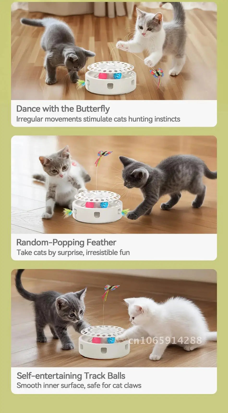 ROJECO 3-in-1 Automatic Cat Teaser Toy - Interactive Feather & Ball Set for Indoor Cats