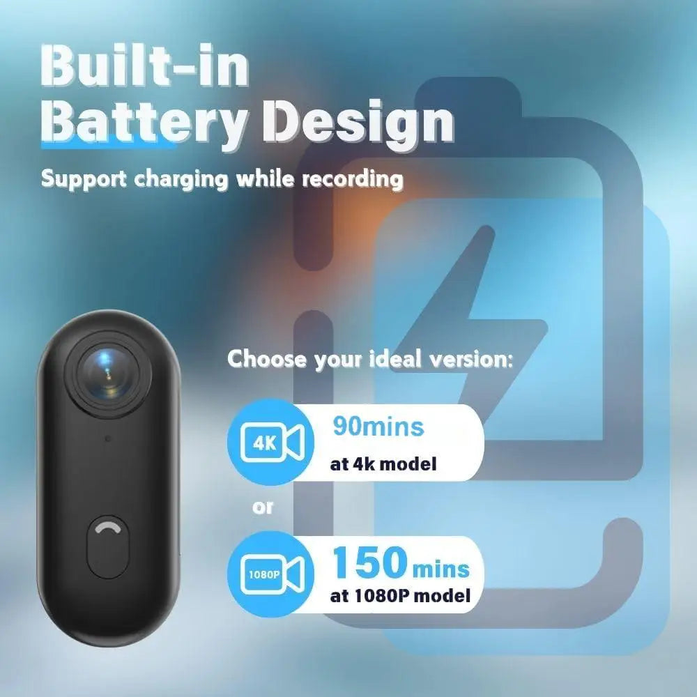 4K Ultra-Compact WiFi Action Camera - Thumb-Sized Wireless Recording Device for Pet Monitoring & Family Adventures