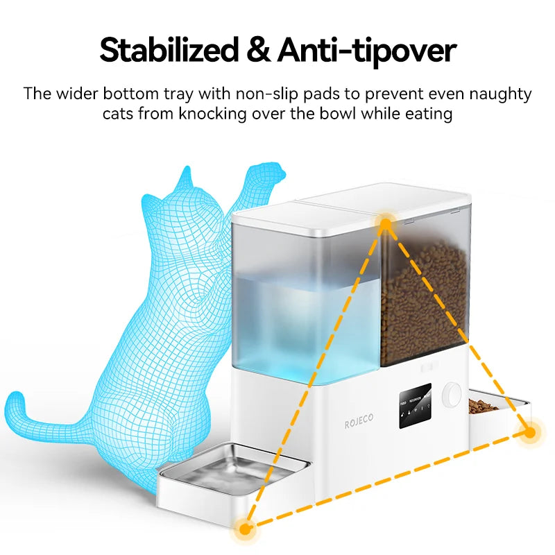 ROJECO 2-in-1 Automatic Cat Feeder & Water Fountain - 5L Food Dispenser & 3.5L Water Bowl with WiFi App Control