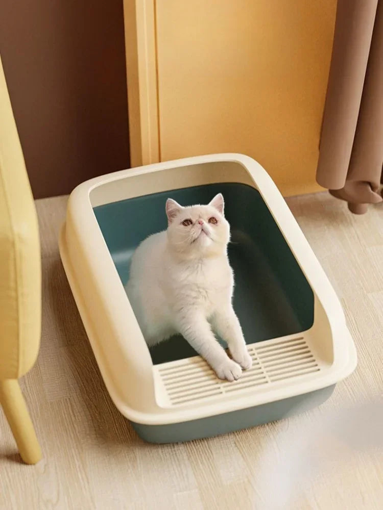 Semi-Enclosed Cat Litter Box with Removable Sifting Tray - Anti-Splash Design for Small Cats & Kittens
