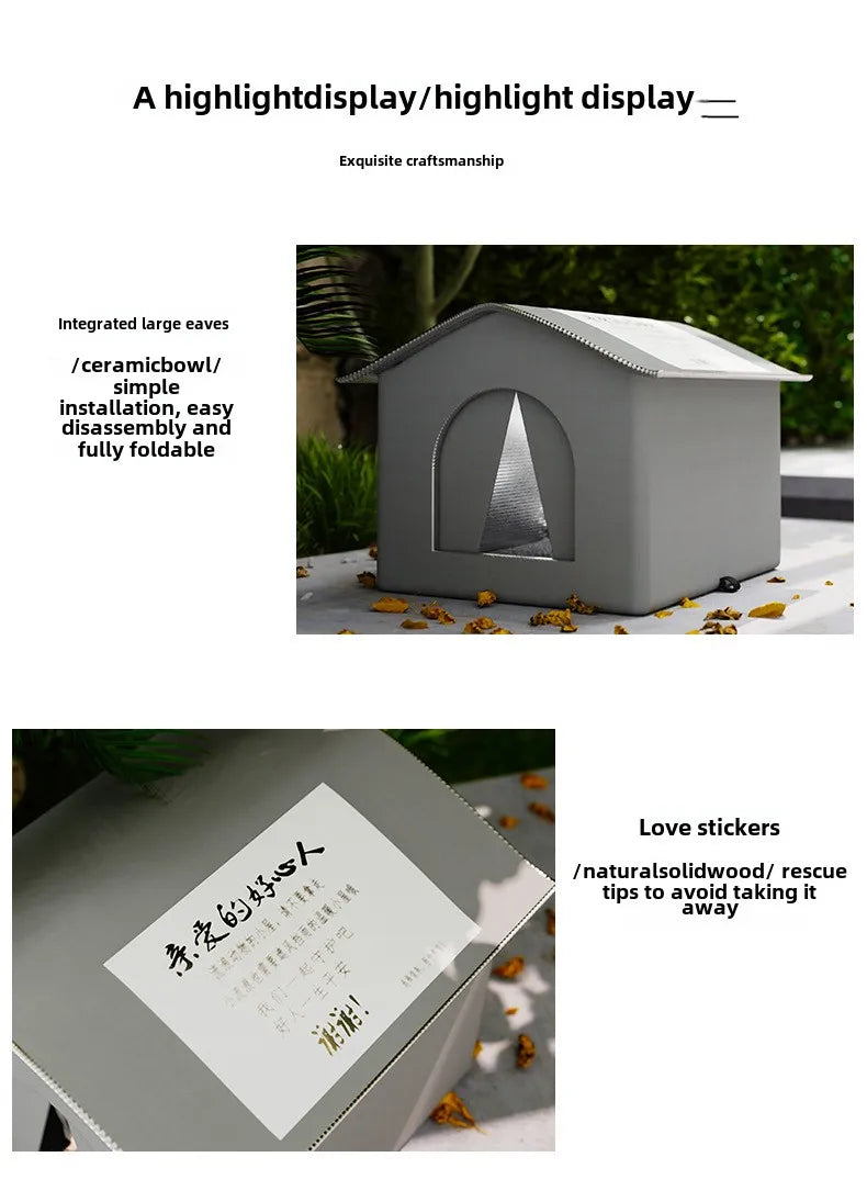 Waterproof Outdoor Cat House - Insulated Shelter with Foldable Washable Plush Bed for Cats
