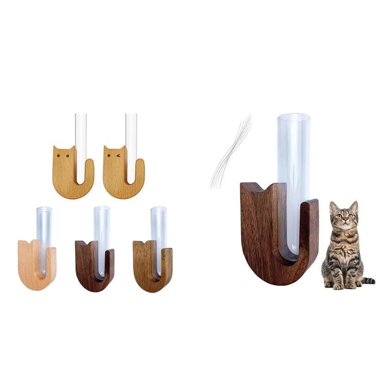 Cat Whisker Keepsake Vase - Wooden & Glass Fridge Magnet Display for Treasured Pet Memories