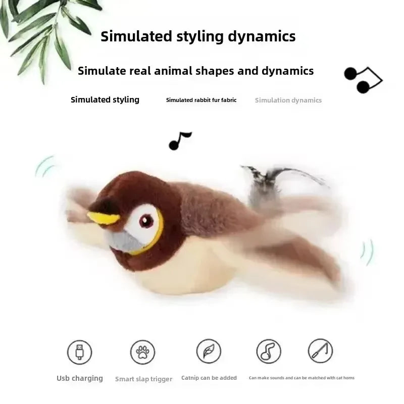Interactive Chirping Bird Cat Toy - USB Rechargeable Motion-Activated Plush Pet Toy with Catnip