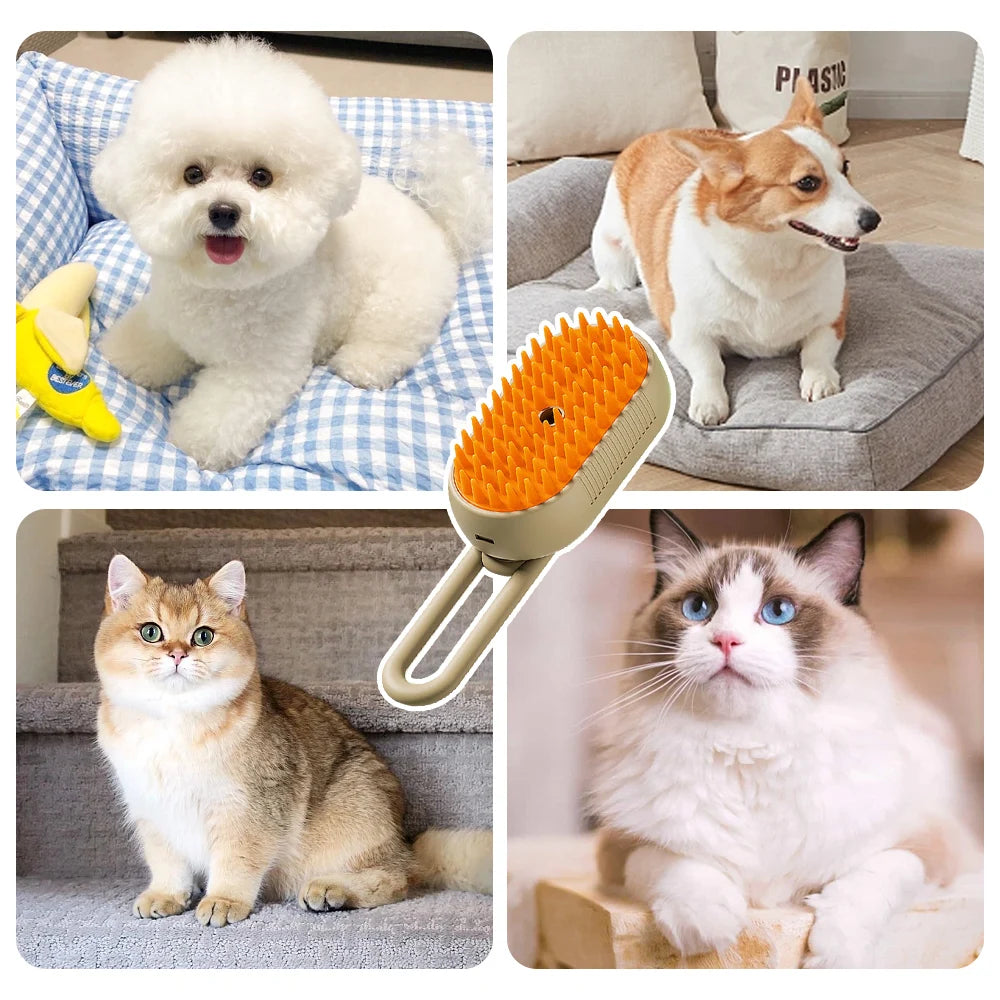 Steam Cat Brush (3-in-1 USB Rechargeable) - Electric Grooming Tool with Massage & Deshedding