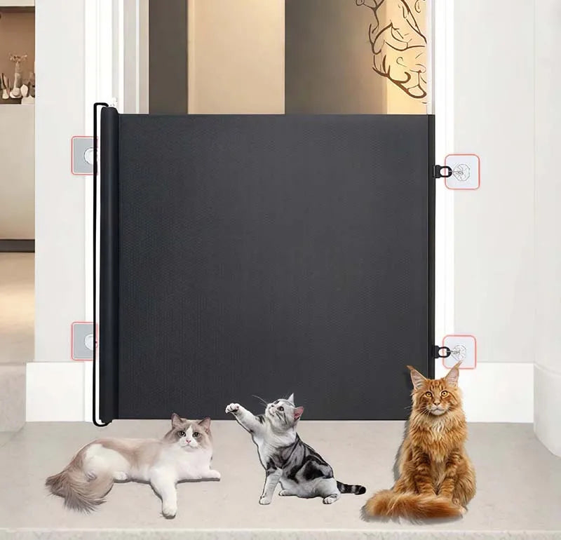 Retractable Cat Safety Gate - Breathable Mesh Pet Barrier for Doorways and Stairs
