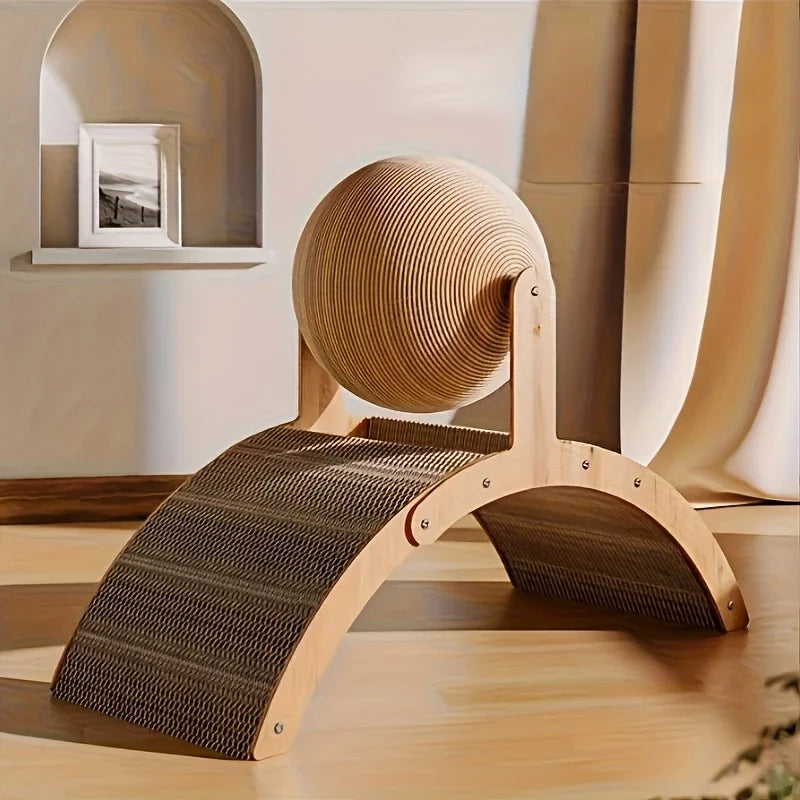 Multi-Functional Cat Scratching Arch with Interactive Ball - Natural Sisal & Wood Scratcher