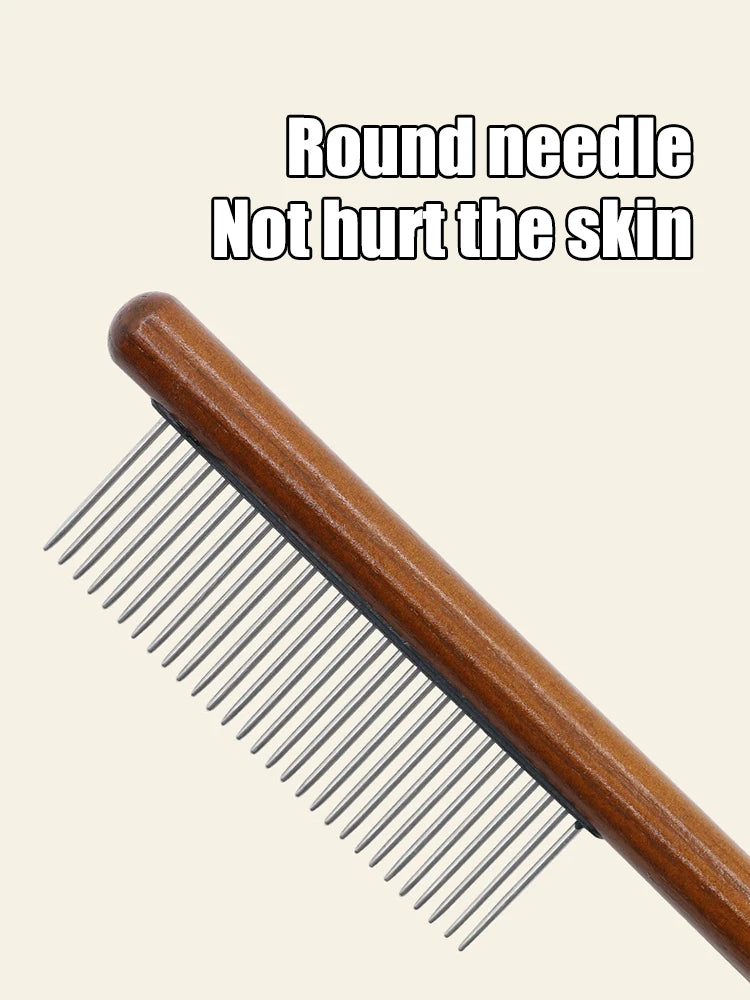 Professional Wooden Pet Grooming Comb - Fine-Tooth Dematting Tool for Long-Haired Cats & Dogs