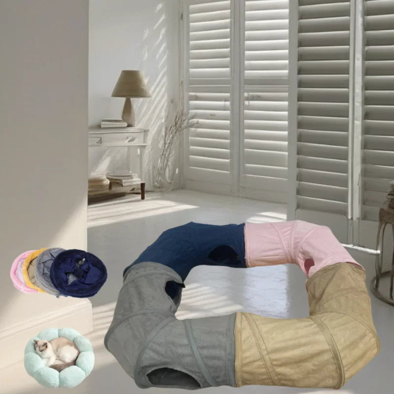 Collapsible Cat Tunnel - Interactive Play & Hide Toy for Cats, Kittens & Small Pets | Suede Finish | 2-Way & 3-Way Options Available