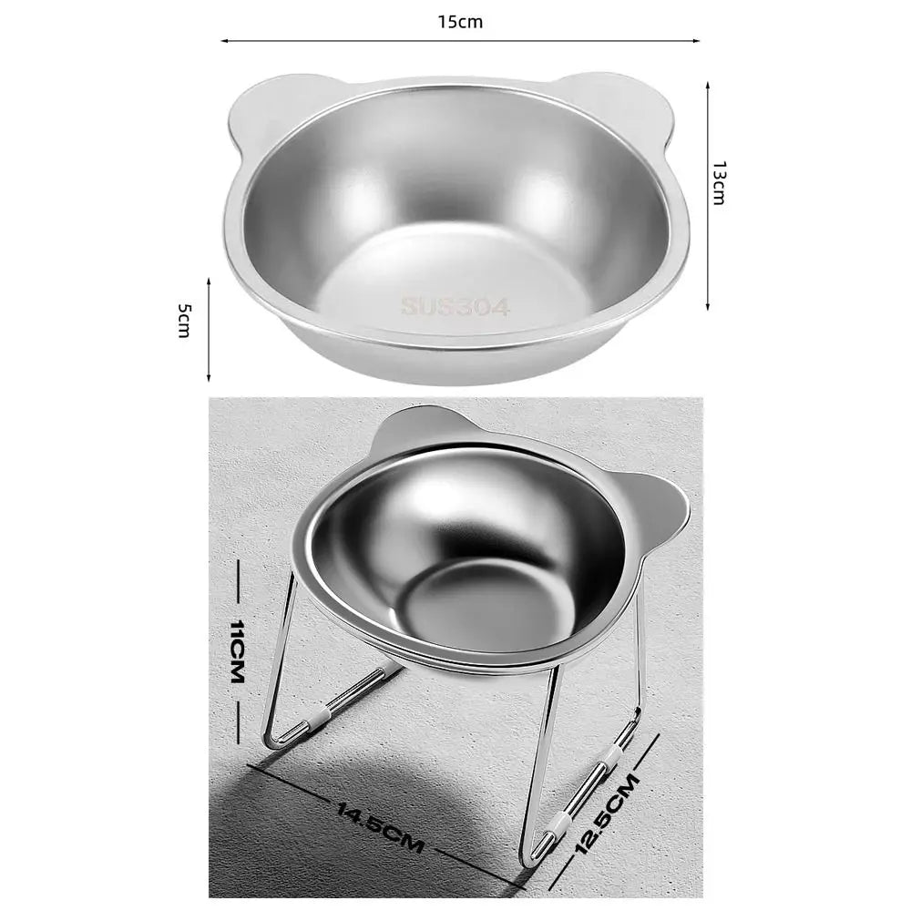Elevated Cat Bowl with 15° Tilt – Stainless Steel Raised Feeder with Neck Support for Comfortable Feeding