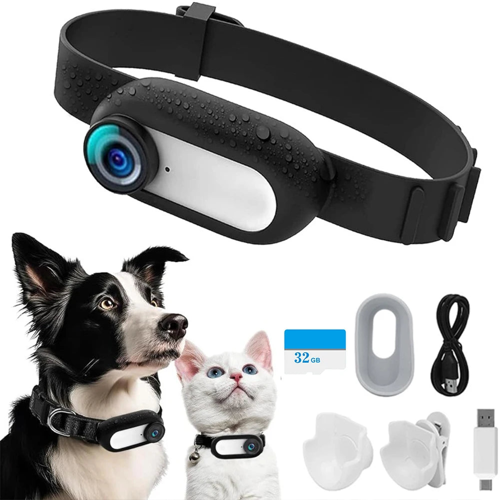 Pet Collar Camera - HD 1080P Wireless Action Camera with Silicone Collar & LCD Screen
