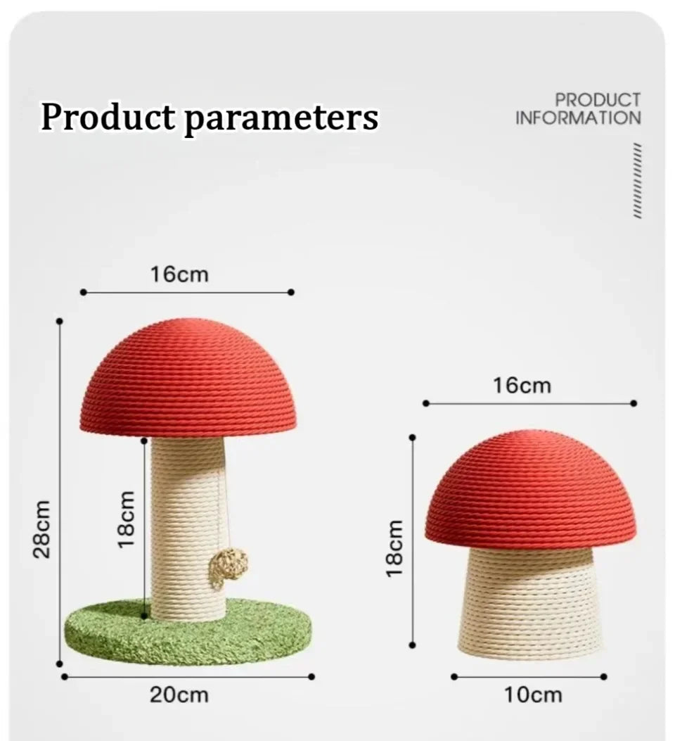 Red Mushroom Cat Scratching Post - Sisal Climbing Tower with Natural Rope Wrapping