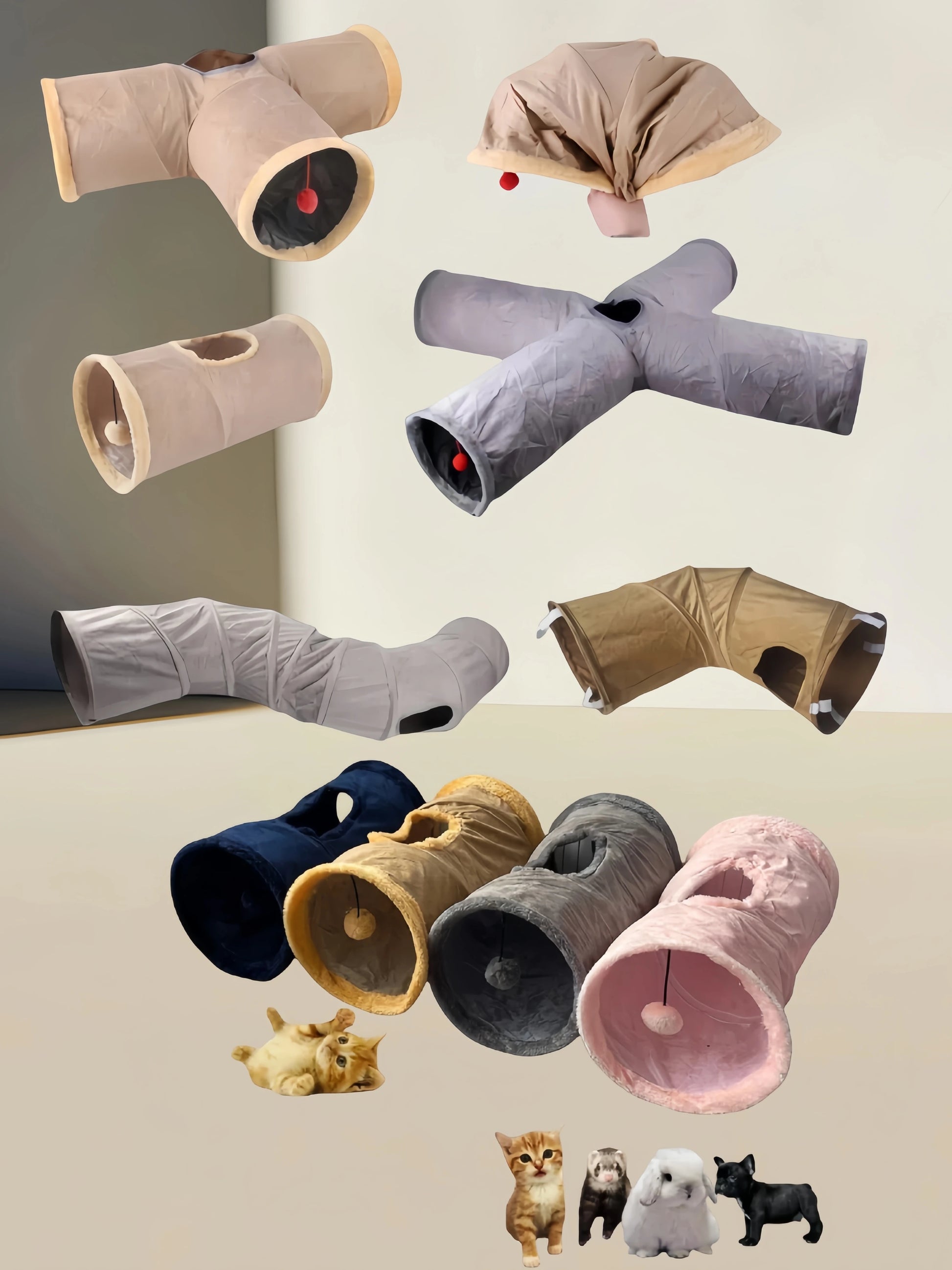 Collapsible Cat Tunnel - Interactive Play & Hide Toy for Cats, Kittens & Small Pets | Suede Finish | 2-Way & 3-Way Options Available
