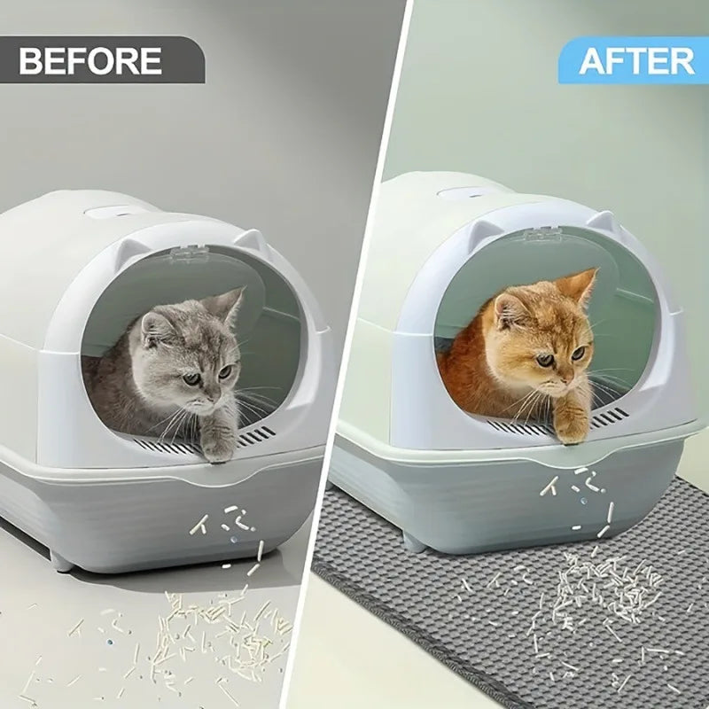 Premium Waterproof Cat Litter Mat - Double Layer Honeycomb Design with Anti-Tracking Technology