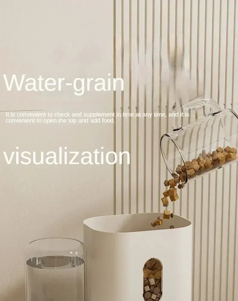 Automatic Cat Feeder and Water Fountain with Large Capacity Storage - Gravity-Fed Dual Bowl System