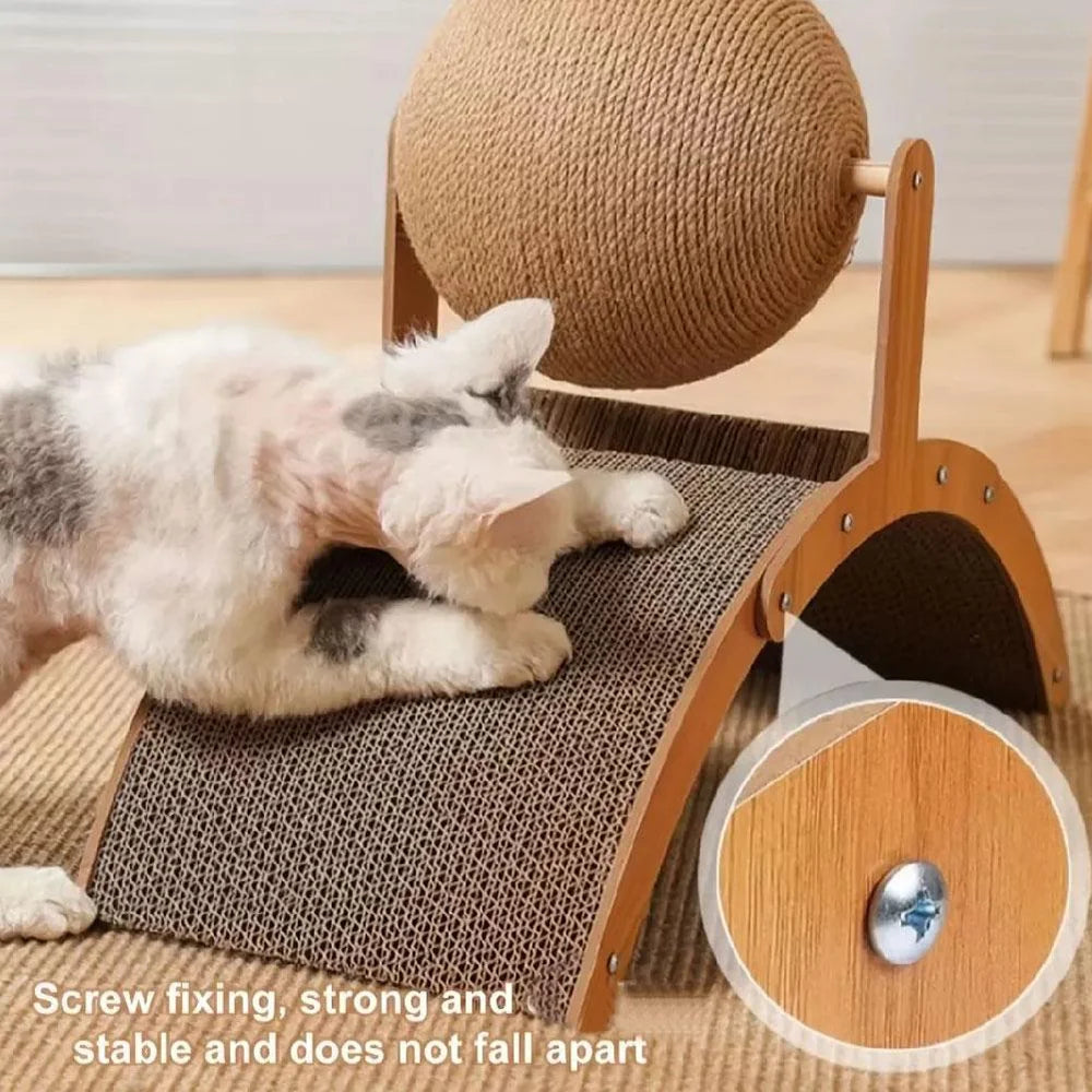 Multi-Functional Cat Scratching Arch with Interactive Ball - Natural Sisal & Wood Scratcher