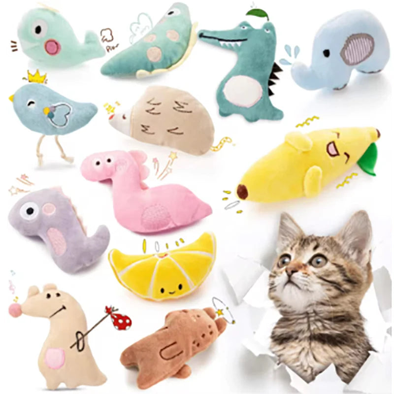 Catnip Plush Cat Toy - Soft Bite-Resistant Cartoon Animal for Dental Health, Play & Comfort