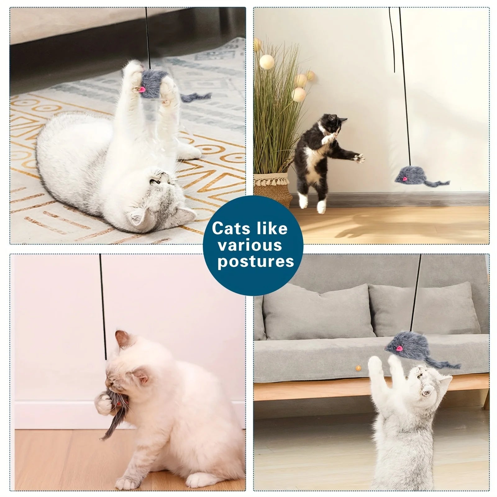 Interactive Plush Mouse Cat Teaser Wand – Retractable Design for Active Play & Exercise