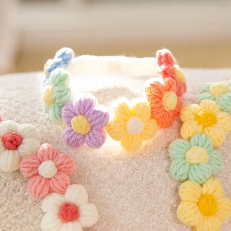 Handmade Crochet Cat Collar – Cotton Flower Bib Bandana