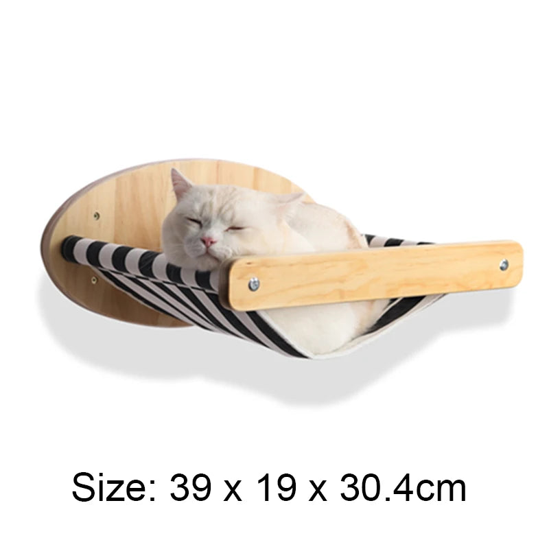 Modular Wall-Mounted Cat Climbing System - Wooden Cat Tree Shelves with Hammocks & Scratching Posts