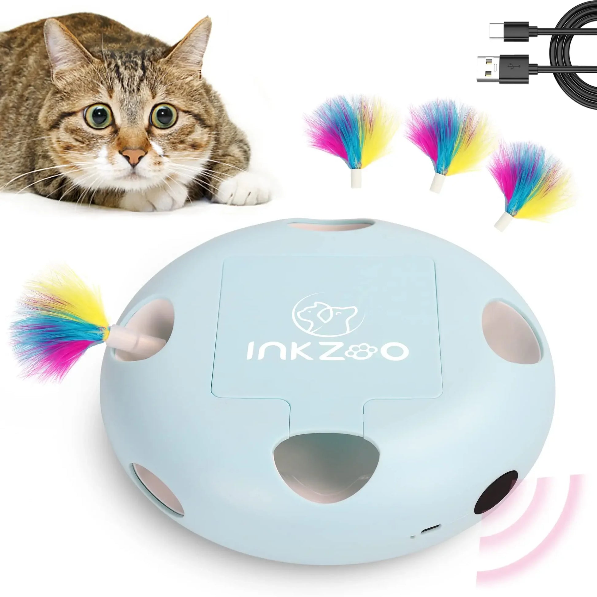 Interactive Whack-A-Mole Cat Toy - 7 Hole Automatic Feather Game with Smart Sensor for Indoor Cats