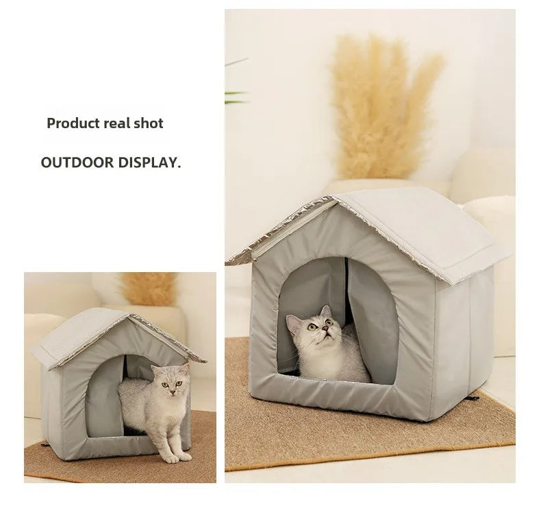 Waterproof Outdoor Cat House - Insulated Shelter with Foldable Washable Plush Bed for Cats
