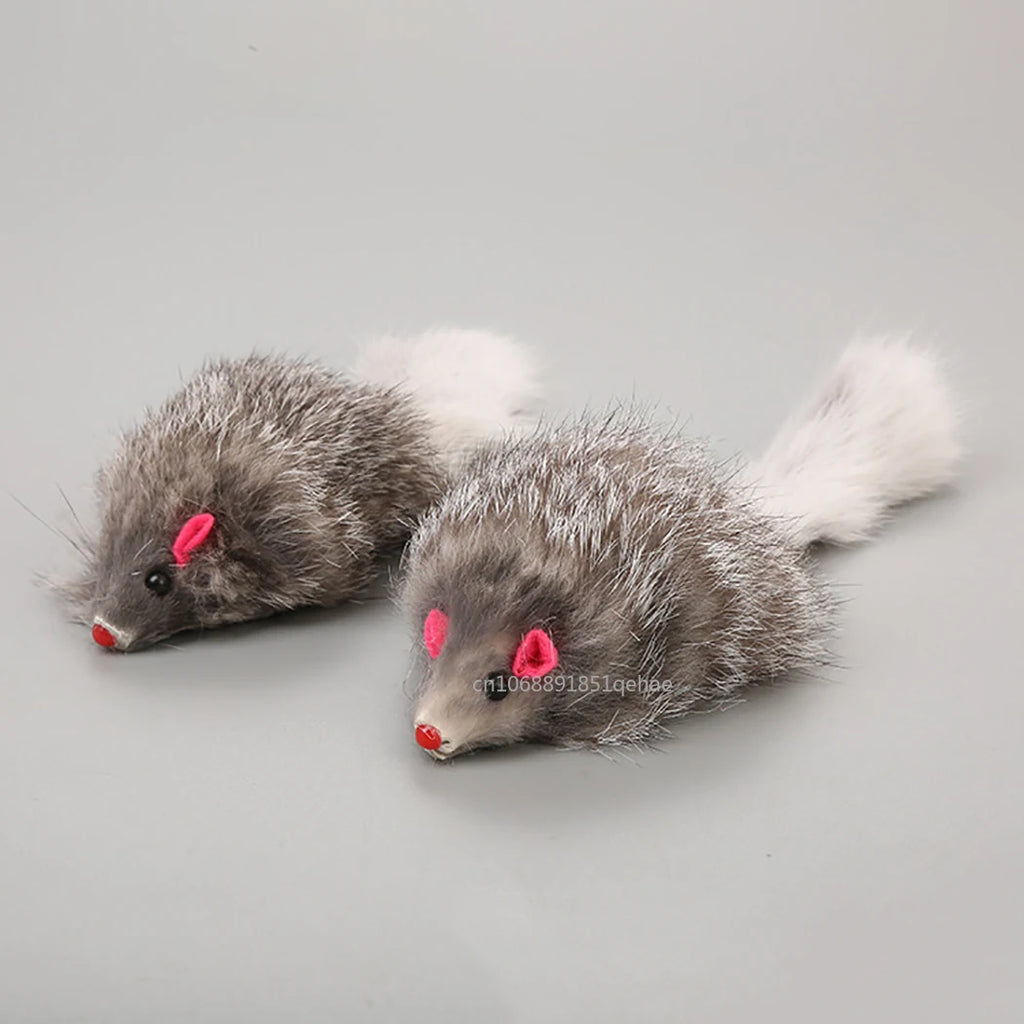 Realistic Mouse Cat Toy with Rabbit Fur - Natural Hunting Play Toy for Cats