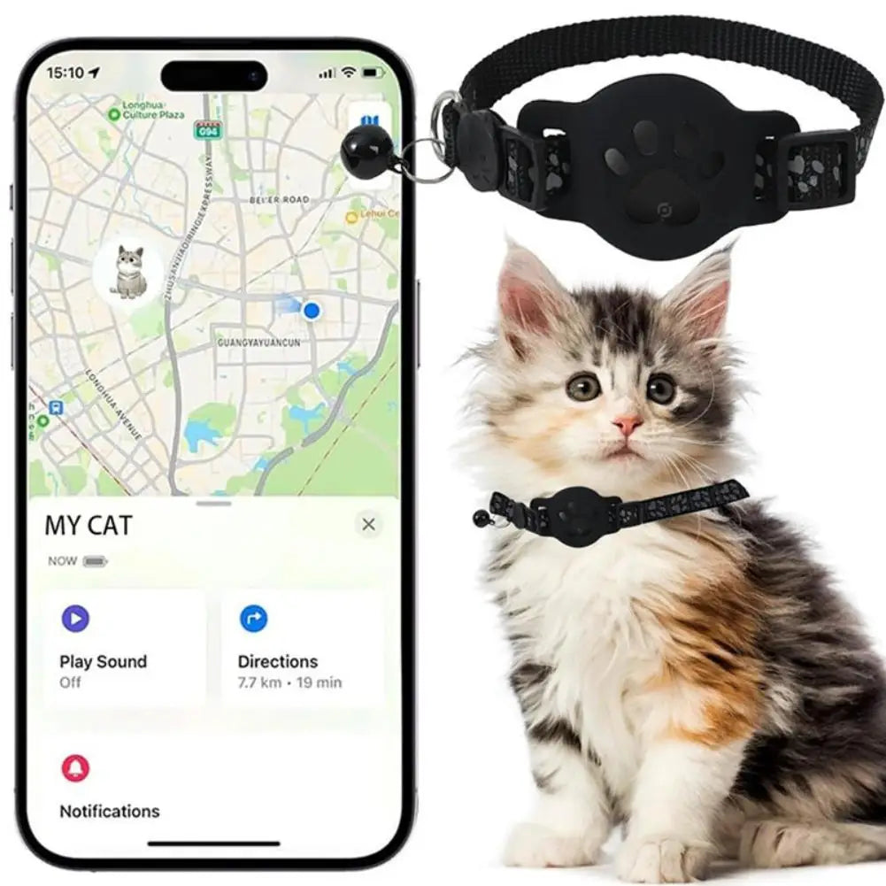 GPS Cat Collar Tracker with Real-Time Location - Adjustable Reflective Safety Collar for Cats and Kittens