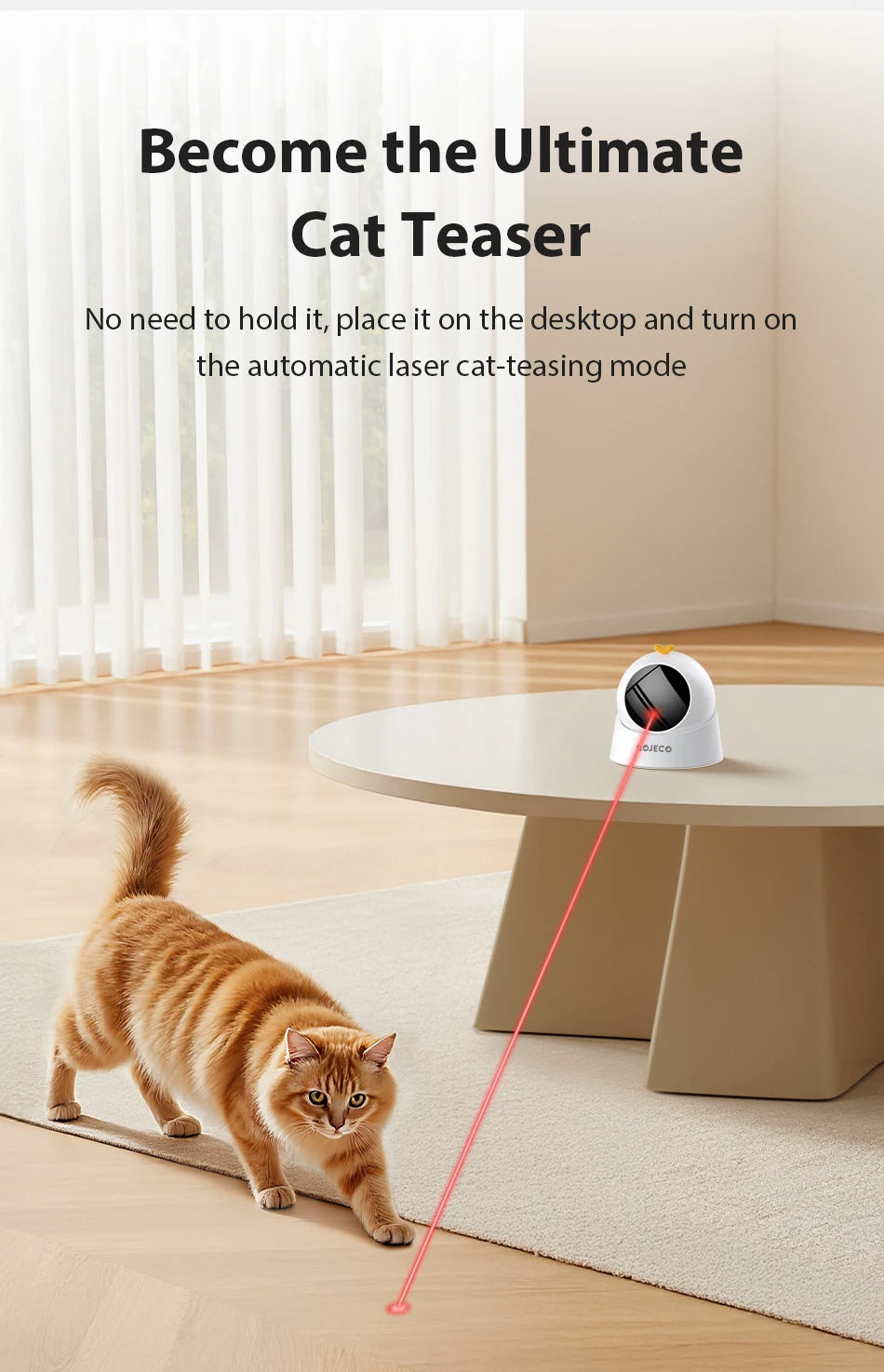 ROJECO Automatic Interactive Laser Toy for Cats - Adjustable Electric Indoor Cat Teaser with Smart Motion