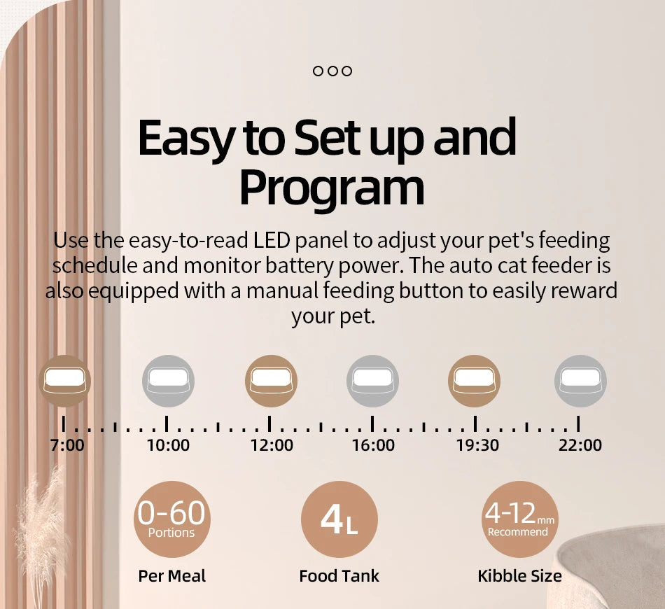 ROJECO 4L Automatic Cat Feeder with WiFi Remote Control - Smart Pet Food Dispenser for Cats