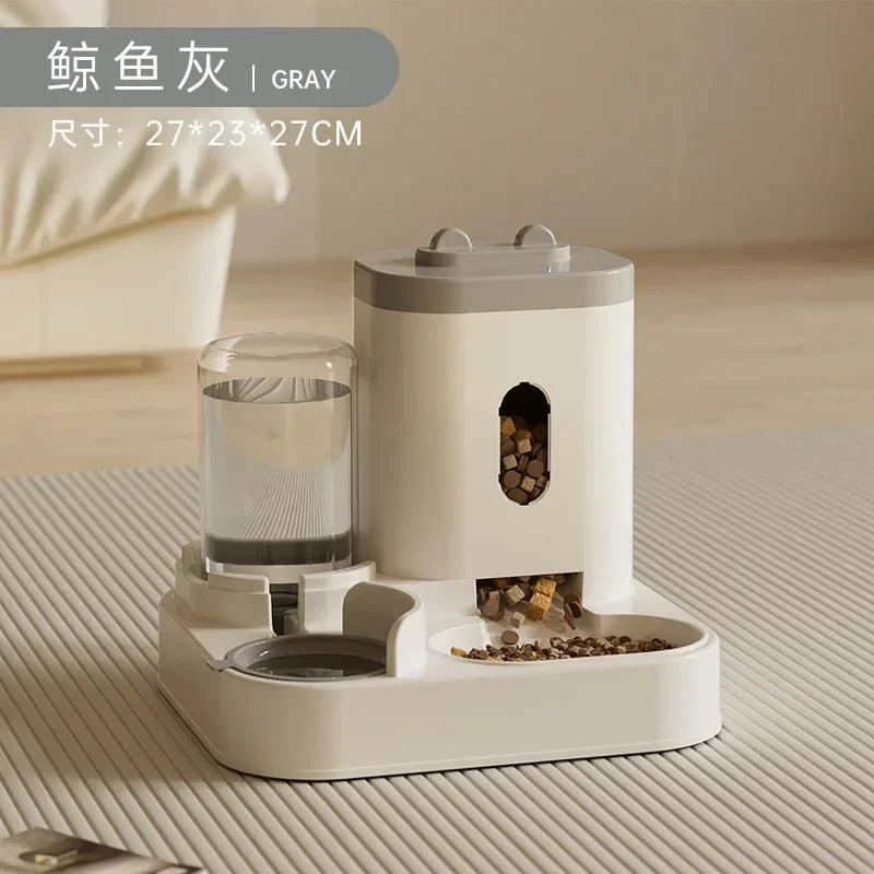 Automatic Cat Feeder and Water Fountain - Gravity-Fed Dual Bowl System with Large Capacity Storage