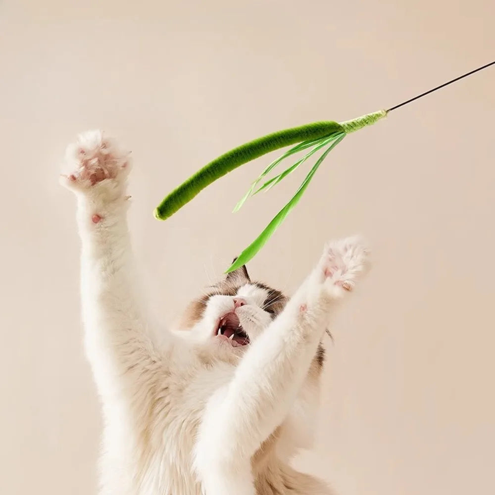Interactive Feather Wand Cat Toy with Natural Grass Tail