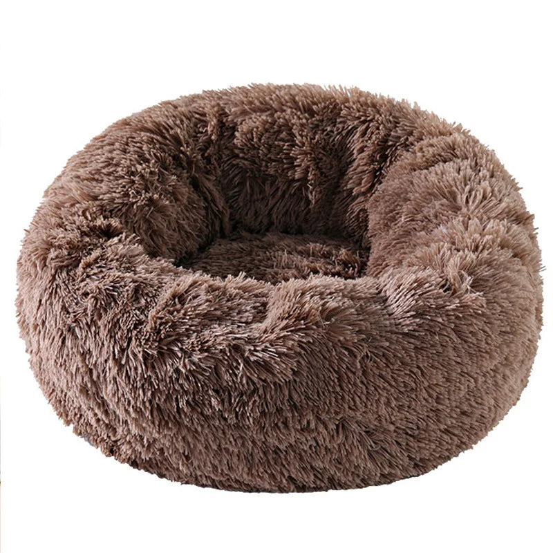 Luxurious Round Plush Cat Bed - Cosy Donut Design with Removable Washable Cover