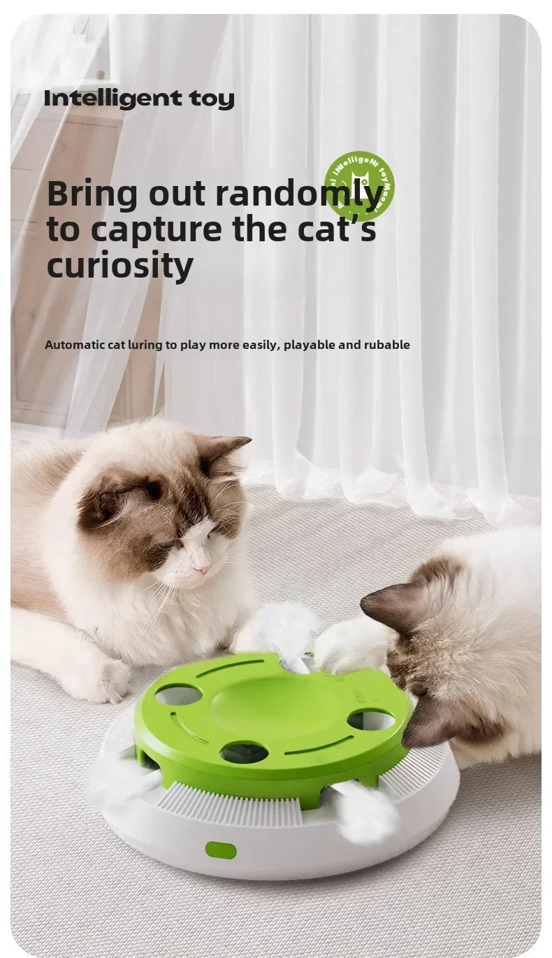 Interactive Cat Turntable Toy - Electric Rotating Feather Teaser with Automatic Motion for Indoor Cats and Kittens