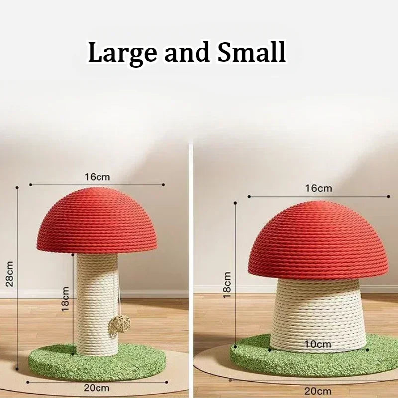 Red Mushroom Cat Scratching Post - Sisal Climbing Tower with Natural Rope Wrapping