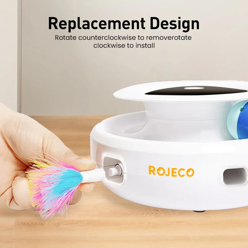 ROJECO 2-in-1 Automatic Toy with Interactive Feather Wand and Ball Launcher - 5 Play Modes for Indoor Cats