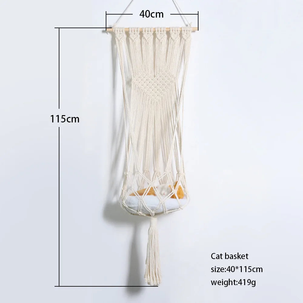 Handwoven Macrame Cat Hammock - Bohemian Cotton Swing Bed for Wall Mounting & Home Décor