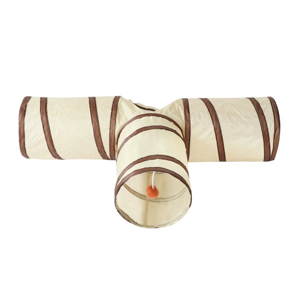 3-Way Cat Tunnel with Play Ball - Collapsible Interactive Toy for Indoor Cats