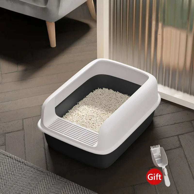 Semi-Enclosed Cat Litter Box with Removable Sifting Tray - Anti-Splash Design for Small Cats & Kittens