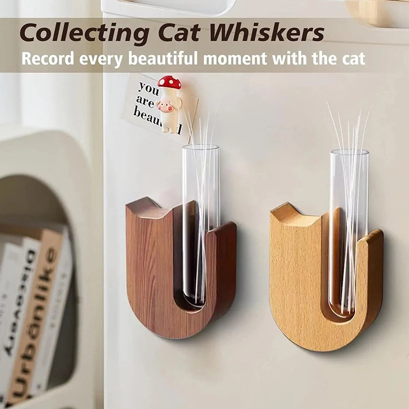 Cat Whisker Keepsake Vase - Wooden & Glass Fridge Magnet Display for Treasured Pet Memories