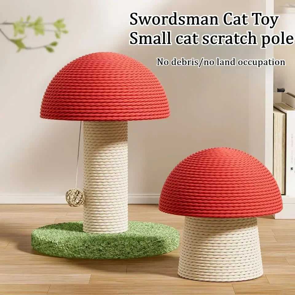 Red Mushroom Cat Scratching Post - Sisal Climbing Tower with Natural Rope Wrapping