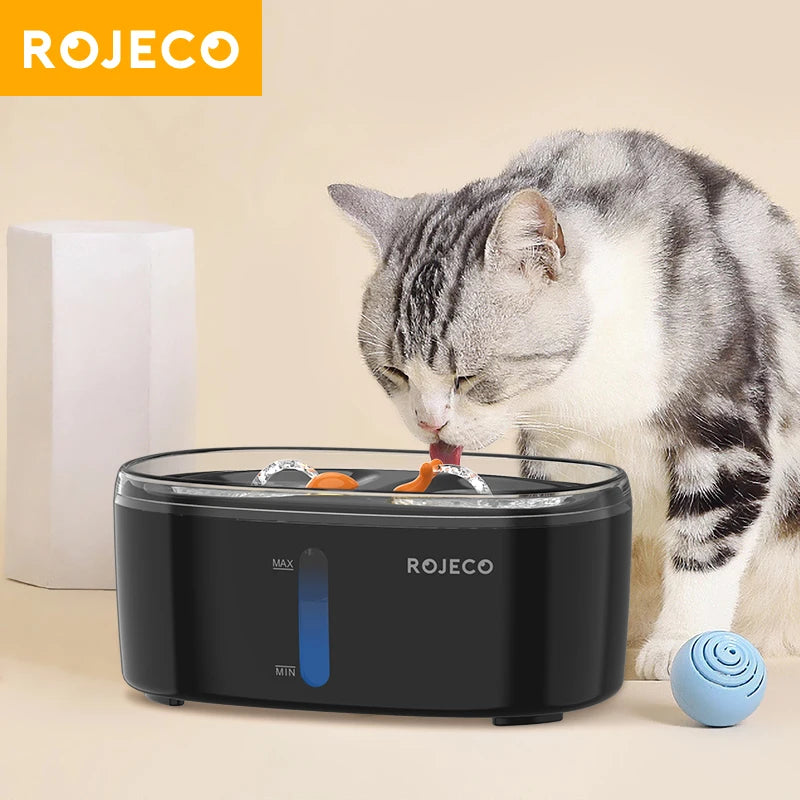 ROJECO 2.5L Automatic Cat Water Fountain - Dual Bowl Wireless Pet Drinking Fountain with Ultra-Quiet Pump for Cats or Small Dogs