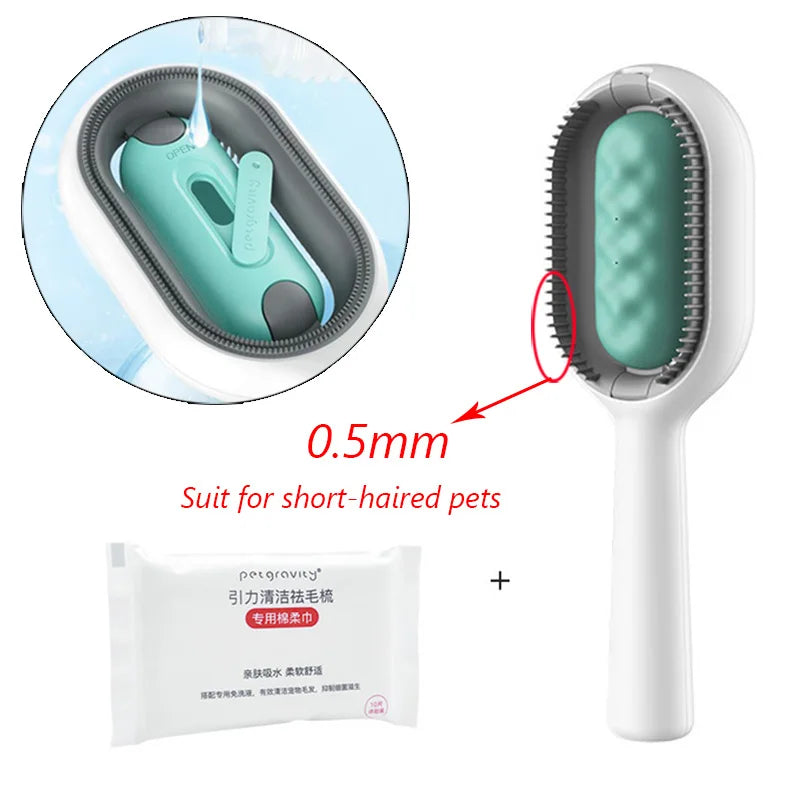 Double-Sided Cat Hair Removal Brush with Cleaning Wipes