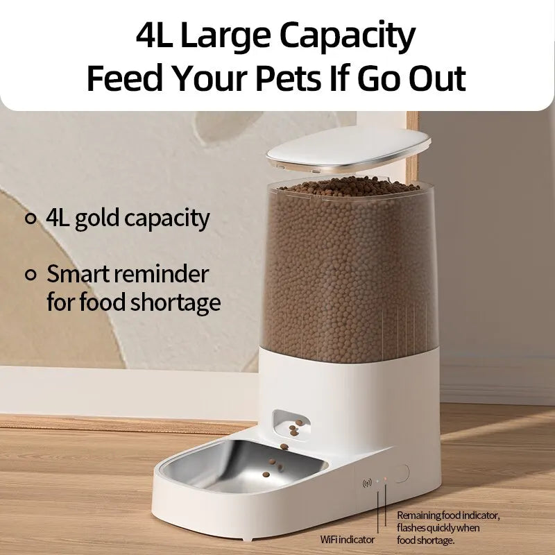 ROJECO 4L Automatic Cat Feeder with WiFi Remote Control - Smart Pet Food Dispenser for Cats