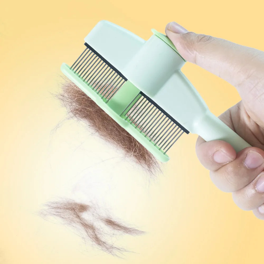 Self-Cleaning Cat Grooming Comb - Stainless Steel Pin Brush for Removing Loose Fur & Detangling