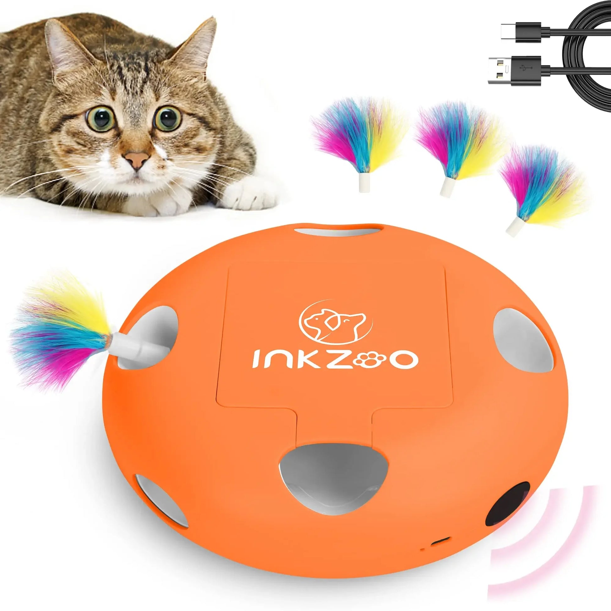 Interactive Whack-A-Mole Cat Toy - 7 Hole Automatic Feather Game with Smart Sensor for Indoor Cats