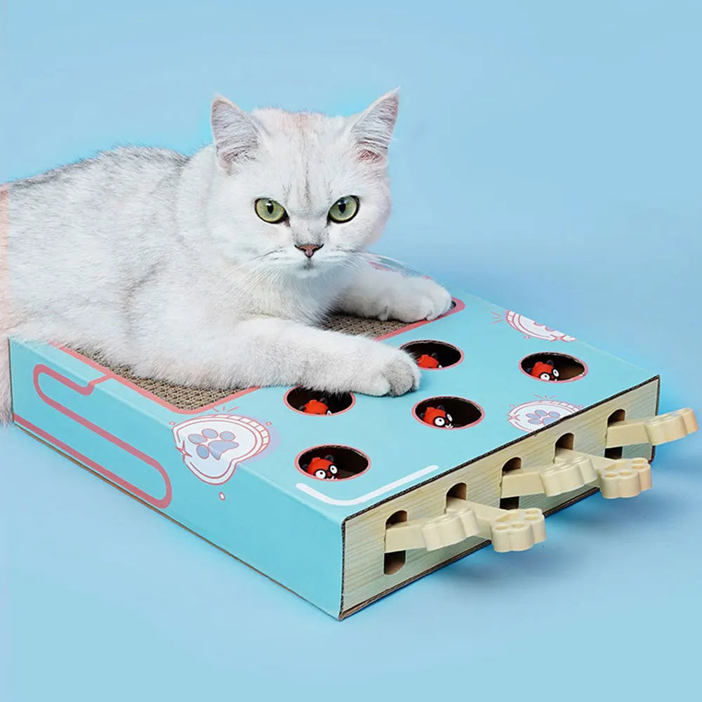 Interactive Whack-a-Mole Cat Scratching Board - Multi-Function Puzzle Toy with Claw Care